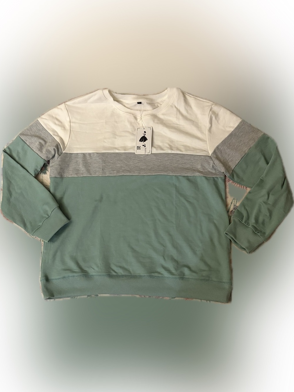 NWT Colorblock Crewneck Sweatshirt in White, Gray & Sage